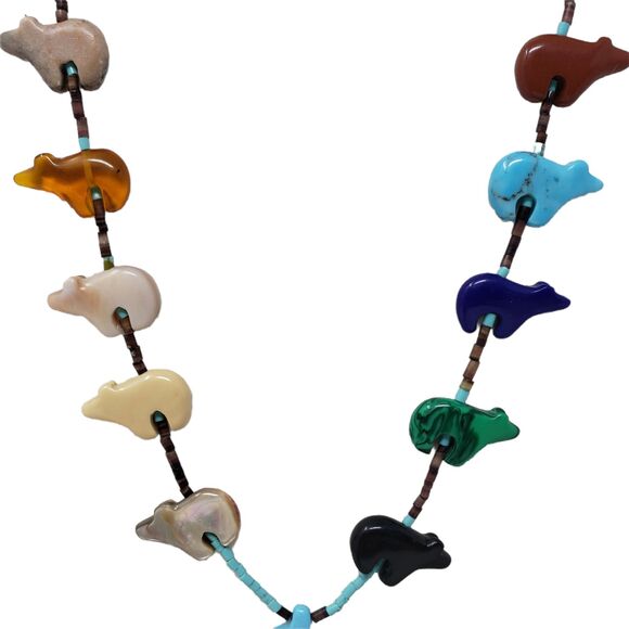 Native American Zuni Bear Totem Fetish Necklace Vintage Animal Natural Stone - Picture 4 of 12